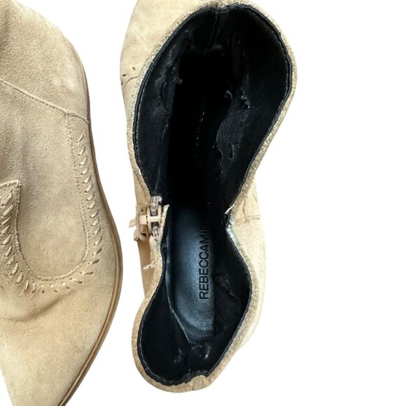 Rebecca Minkoff Tan Suede Heeled Western Ankle Boots Side Zip Boho Neutral 8.5 - Picture 11 of 11